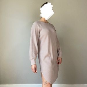 Uniqlo Beige Waffle Crew Neck Long-Sleeve Dress